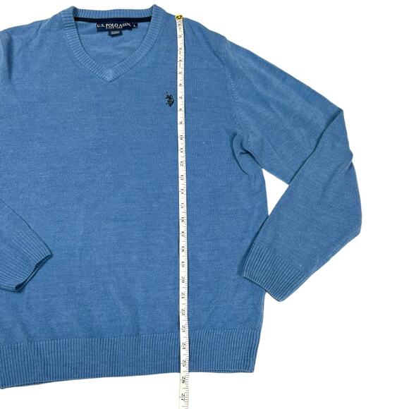 US Polo Assn. Sweater Blue High V-Neck Long Sleeve Knit Pullover Men's Large - Picture 4 of 8